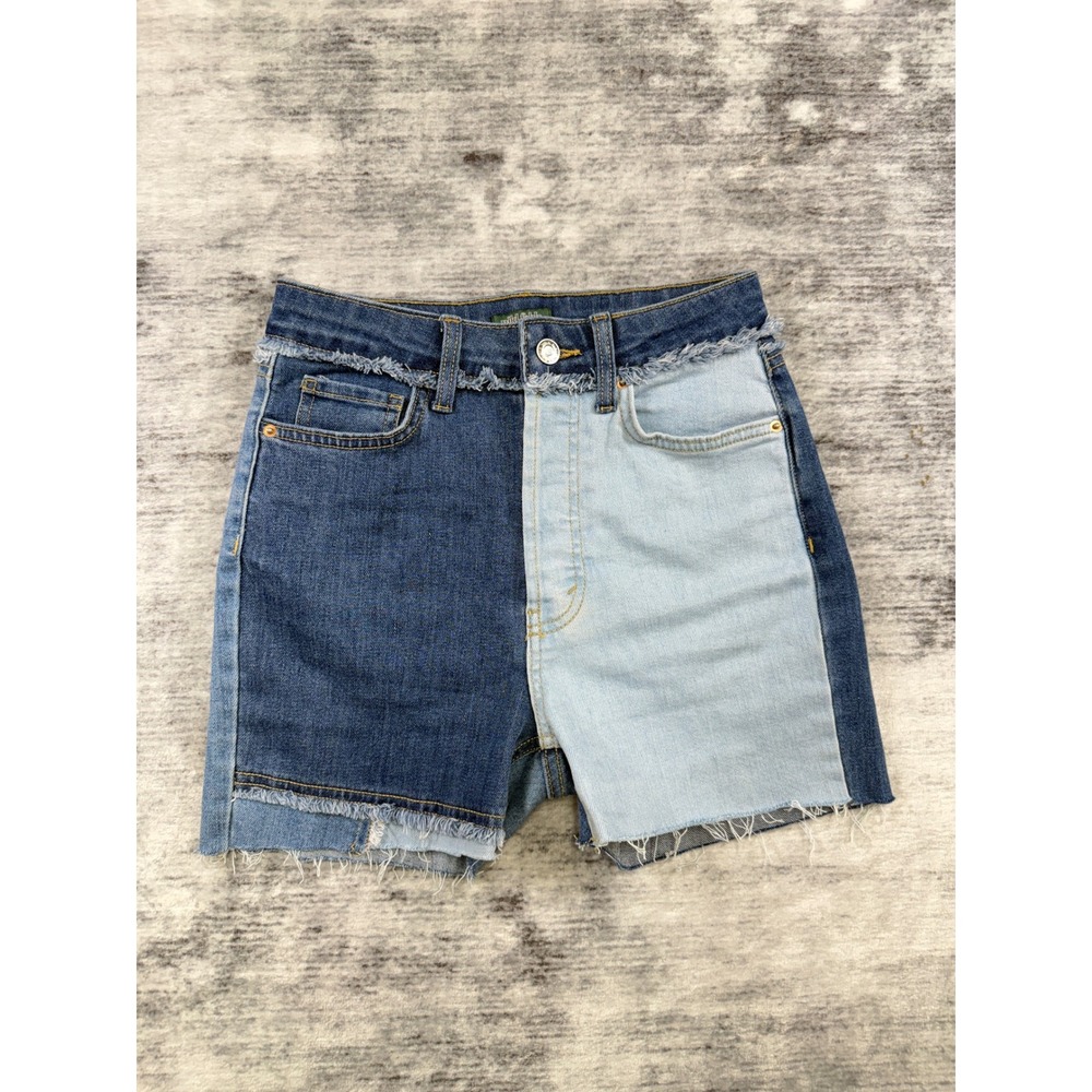 Wild Fable Two Tone Colorblock Denim Shorts High Rise Raw Hem Blue Size 0